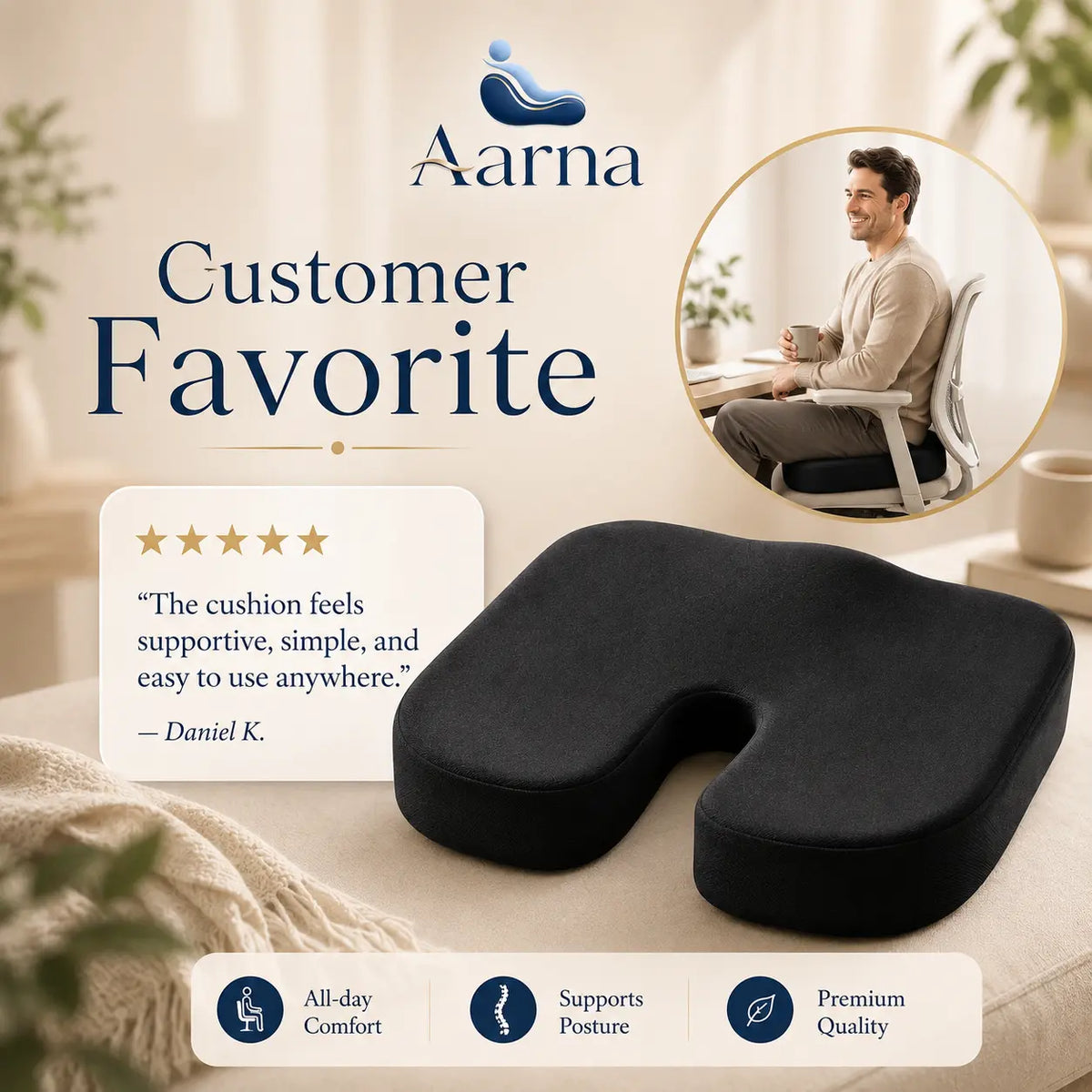 Aarna ergonomic memory foam seat cushion – product view 7
