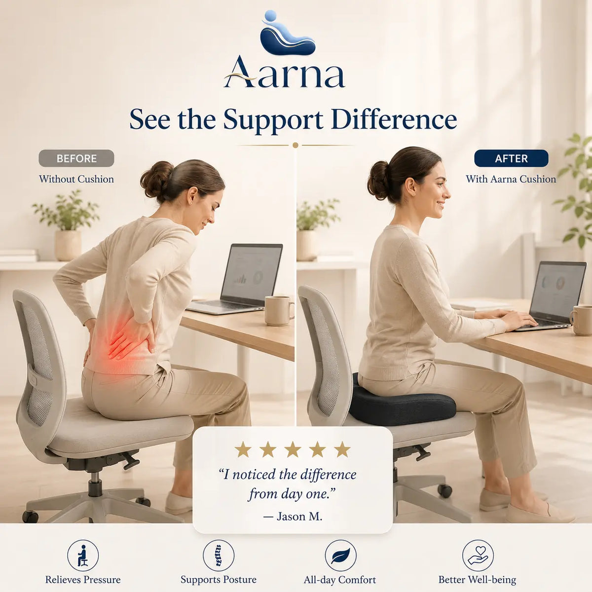 Aarna ergonomic memory foam seat cushion – product view 9