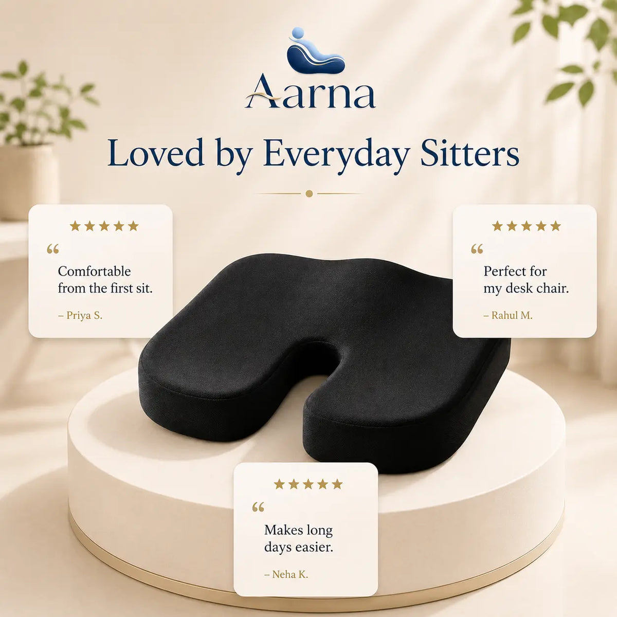 Aarna ergonomic memory foam seat cushion – product view 6