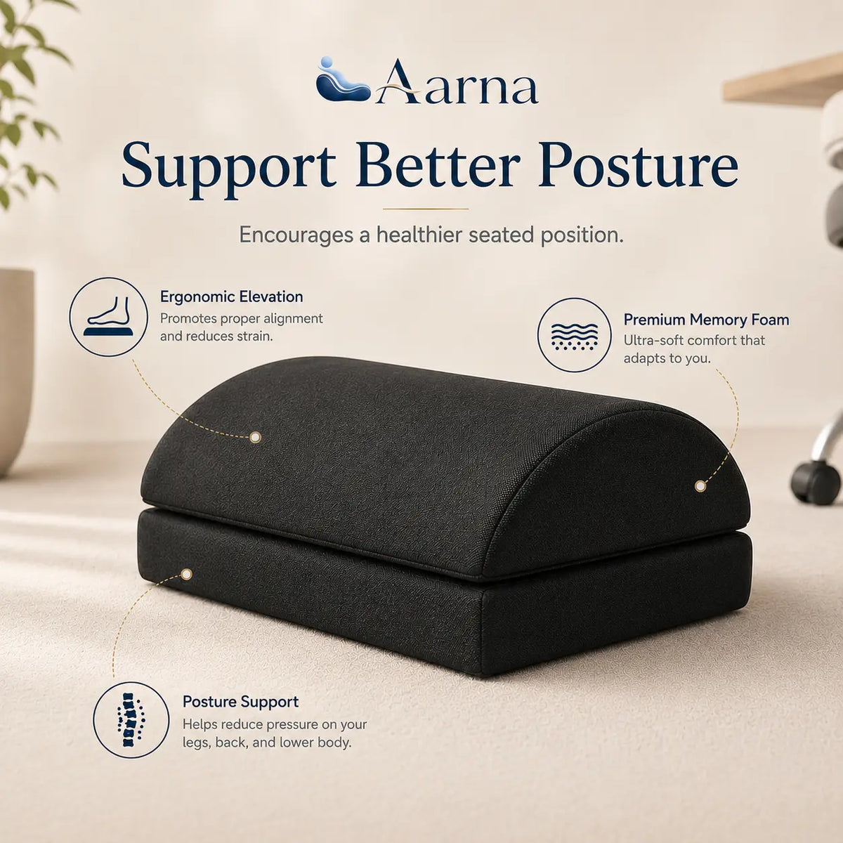 Aarna adjustable memory foam foot rest – product view 2