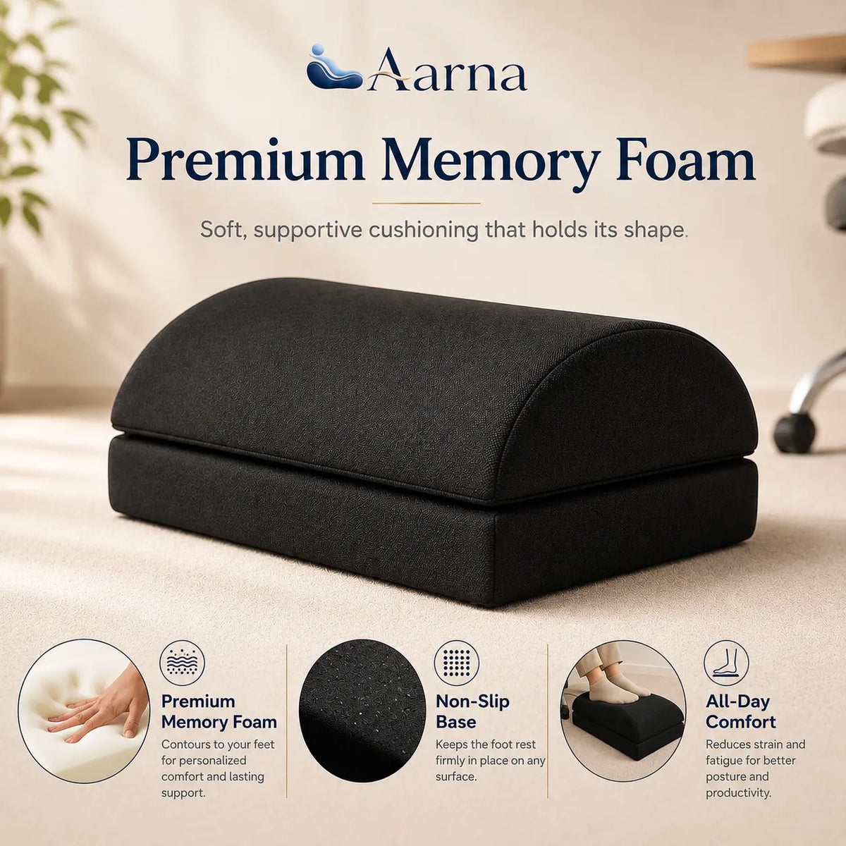 Aarna adjustable memory foam foot rest – product view 4