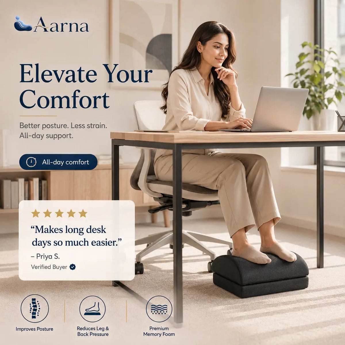 Aarna adjustable memory foam foot rest – product view 5