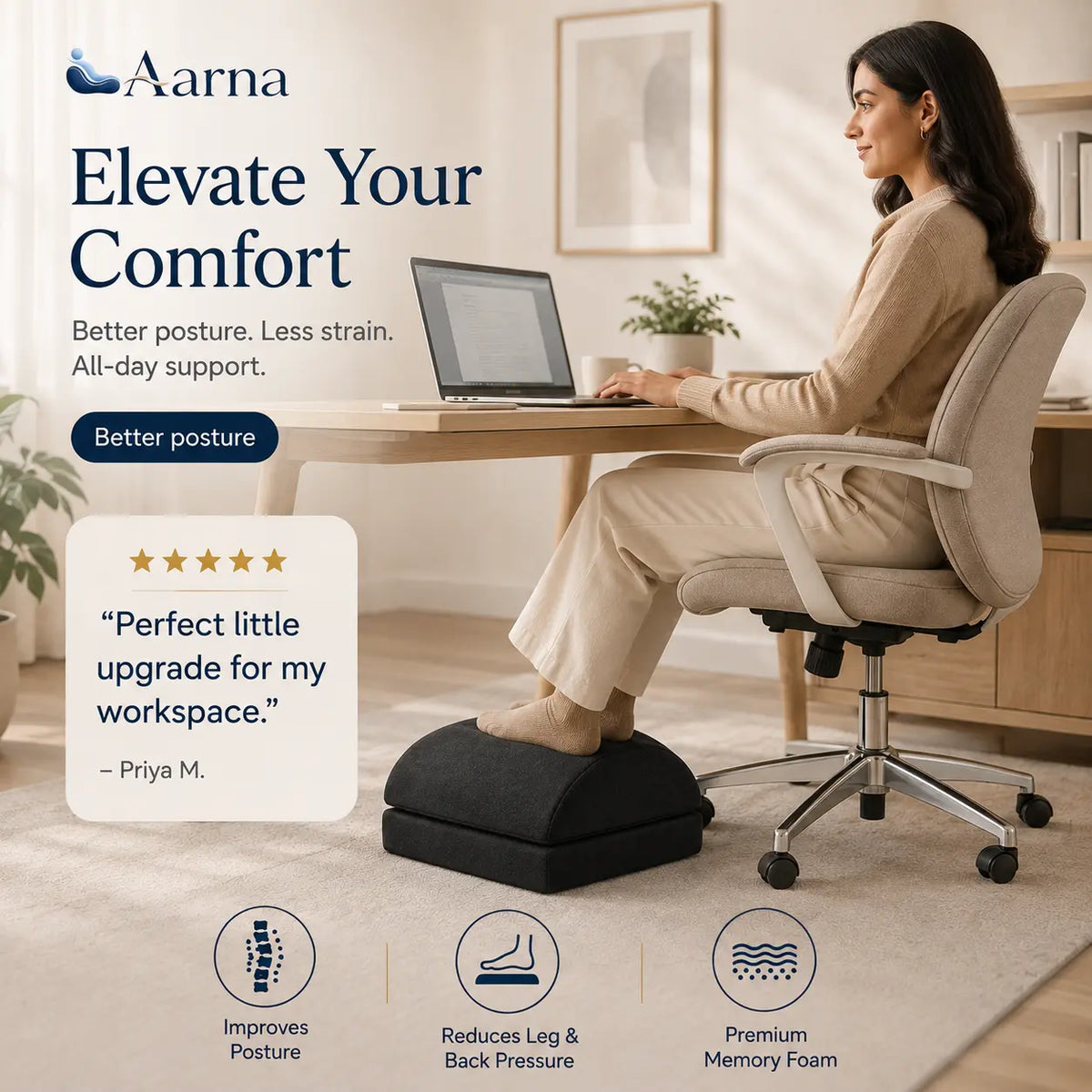 Aarna adjustable memory foam foot rest – product view 7