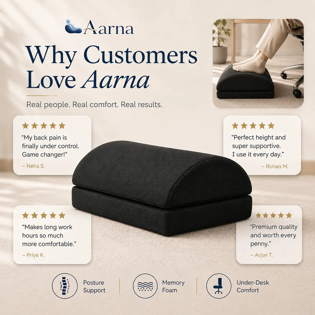 Aarna adjustable memory foam foot rest – product view 8