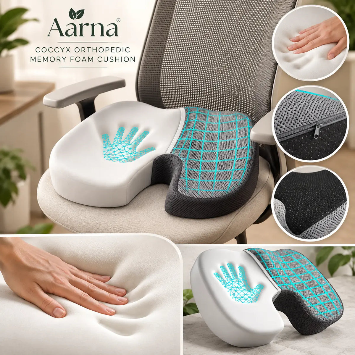 Aarna ergonomic memory foam seat cushion – product view 3