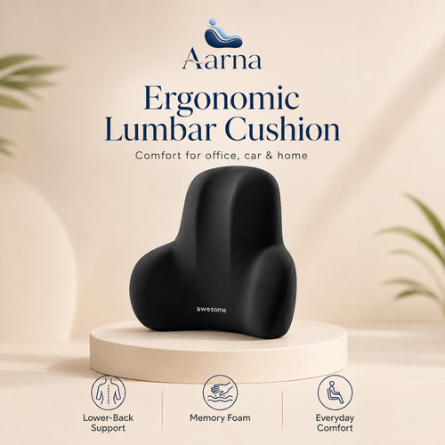 Aarna Ergonomic Lumbar Support Cushion in black