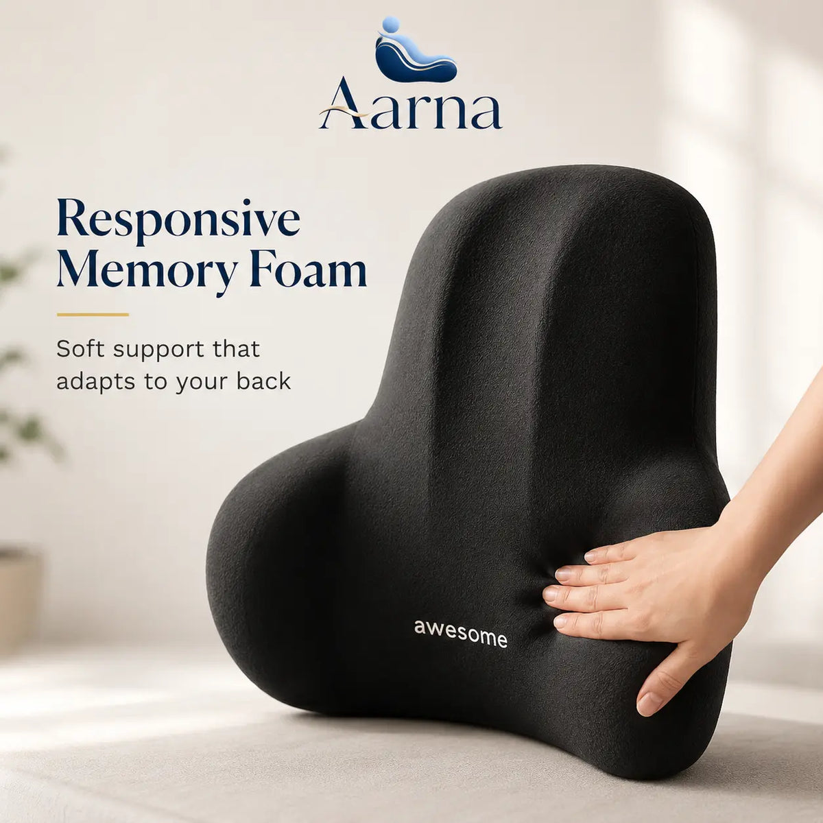 Black ergonomic lumbar cushion product view